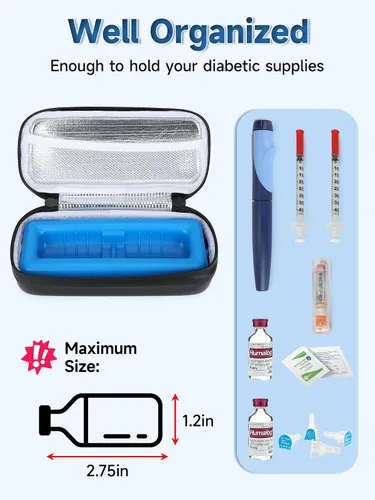 Vista 4 de YOUSHARES Estuche de viaje para viales de insulina – Bolsa de transporte para diabetes aprobada por la TSA que mantiene la medicina fresca