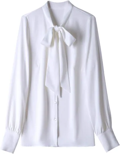 Vista 4 de Itemnew - Blusa formal de gasa para mujer, manga larga, cuello atado, ajuste relajado, con botones