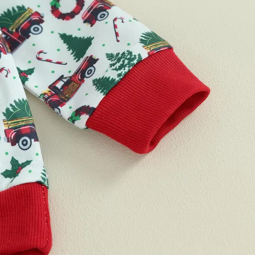 Vista 5 de SOLILOQUY Conjunto de sudadera de manga larga con estampado navideño para bebé niña y niño, 2 piezas