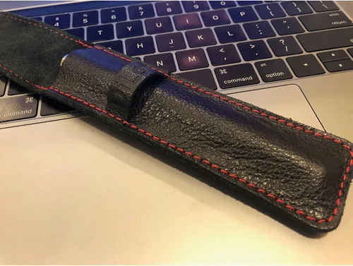 Vista 6 de DiLoro Estuche organizador de cuero de grano completo para bolígrafo individual (negro con rojo)
