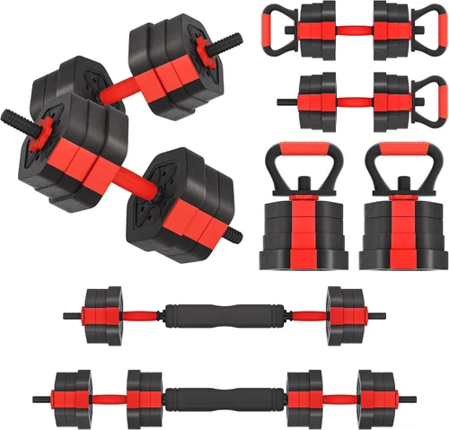 Vista 9 de VIVITORY Juego de mancuernas de pesos ajustables, pesas libres con conector, juego de mancuernas ajustables antideslizantes, barra para gimnasio