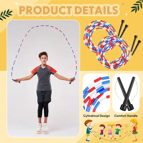 Vista 7 de Zubebe Cuerdas de salto holandesas dobles de 16 pies a granel, cuerdas de cuentas coloridas para niños y adultos, fitness, educación física