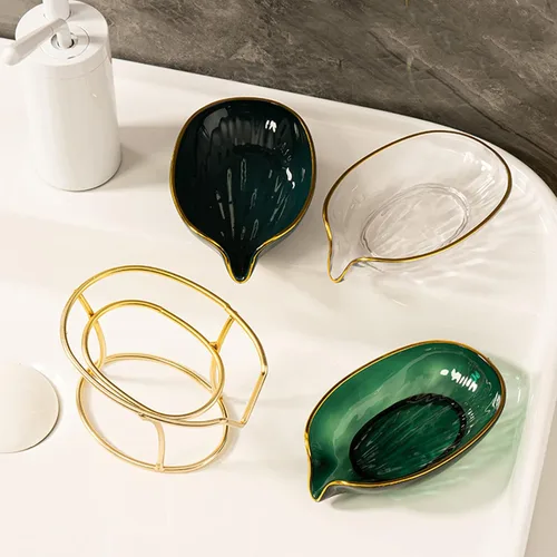 Vista 8 de Jabonera de barra autodrenante, bandeja de jabón decorativa para baño con marco de hierro dorado, caja de jabón creativa para baño, fregadero