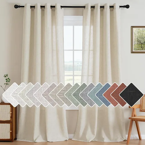 Vista 36 de H.VERSAILTEX Elegant - Cortinas texturizadas de lino natural mezclado con eficiencia energética, filtrado de luz, con ojales de níquel