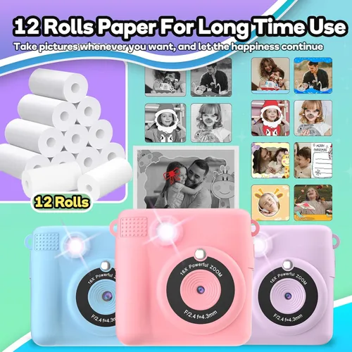 Vista 7 de Papel de impresora, 12 rollos para cámara de impresión instantánea para niños, papel de impresión térmica de impresión HD (12 rollos)
