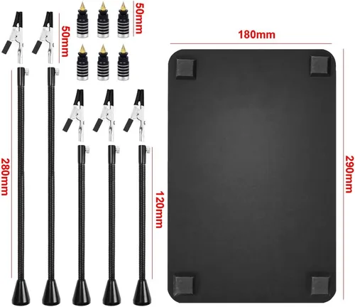 Vista 7 de Estación de soldadura con manos de ayuda magnéticas NOEVSBIG con base grande y resistente, 6 soportes para PCB, 5 brazos flexibles con clip