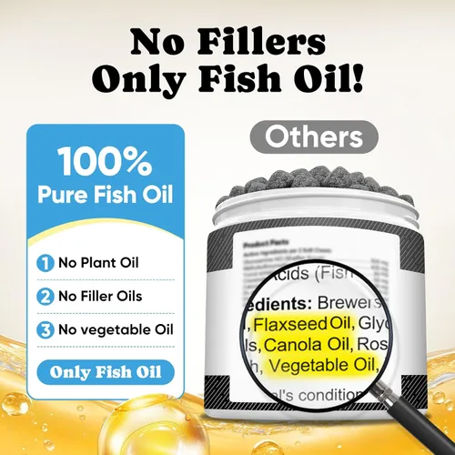 Vista 7 de Omega 3 para perros - Aceite de salmón para la salud de la piel y el pelaje de perros, suplemento de aceite de pescado para el desprendimiento