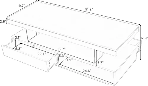 Vista 2 de Merax Mesa auxiliar, mesa auxiliar rectangular con 2 cajones y estantes de exhibición, moderna mesa de cóctel con luces LED y superficie UV de alto