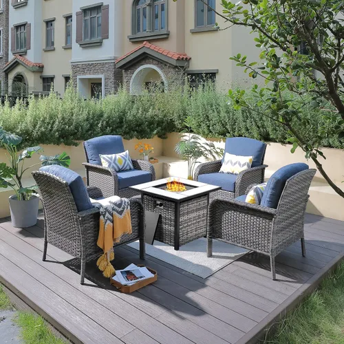 Vista 16 de ovios - Juego de muebles de patio de 2 piezas, sofá de mimbre para exteriores con sillas, silla de ratán con respaldo alto con cómodos cojines