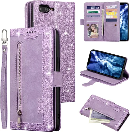 Vista 27 de UEEBAI Funda tipo cartera para iPhone SE 2022 5G/iPhone 7/iPhone 8/iPhone SE 2020, retro con 9 ranuras para tarjetas, bolsillo con cremallera, funda