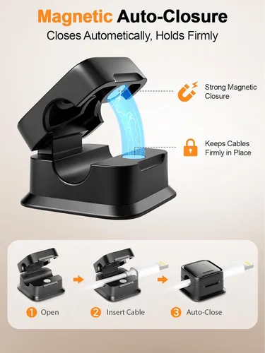 Vista 5 de Paquete de 8 Organizadores de Cables con Soporte, Costop Fuerte Adhesivo Magnético para Gestión de Cables de Escritorio, Fácil de Abrir, Organiza