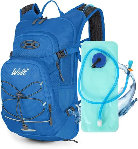 Vista 11 de WOLT Mochila de hidratación 18L para senderismo, mochila de agua con bolsa de agua de 2L para hombres y mujeres, paquete de hidratación para correr