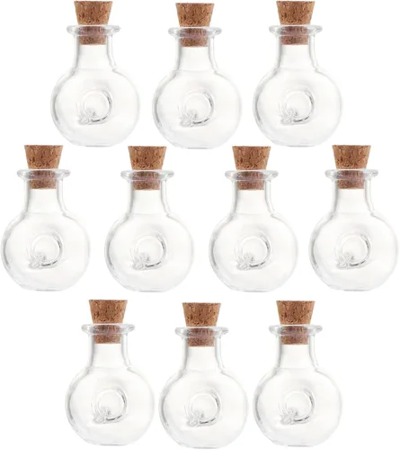 Vista 29 de 25 mini botellas de vidrio con tapas de corcho, 5 formas clásicas, pequeños frascos de vidrio, botellas de deseos, pequeños frascos decorativos