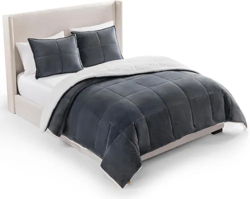 Vista 11 de UGG Blissful - Juego de edredón tamaño King, cálido y reversible, 3 piezas, color azul imperial Fits King & California King Beds, Cozy & Soft