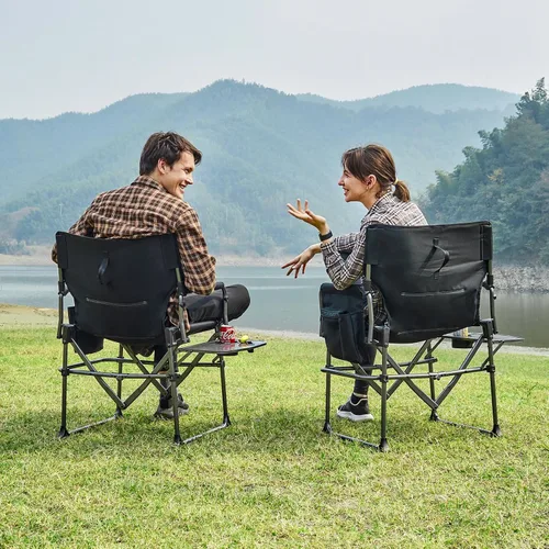 Vista 2 de EVER ADVANCED Silla de directores de camping con mesa auxiliar, plegable portátil con tamaño compacto, silla de césped resistente con bolsillo