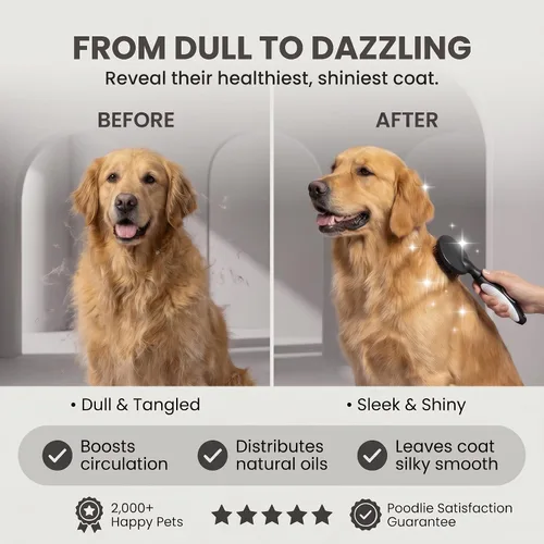 Vista 6 de Cepillo de cerdas redondas para mascotas para perros y gatos, cepillo suave para perros para aseo de pelo corto o largo, herramienta suave para Negro