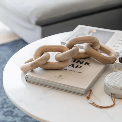 Vista 2 de PEAKOLY Artículos de decoración para estantes de libros, decoración de eslabones de cadena de madera de acacia, accesorios de mesa de café