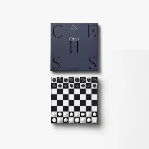 Vista 2 de PrintWorks Art of Chess – Juego de ajedrez de madera en blanco y negro con tablero acrílico – Elegante juego de mesa de café para adultos y familias