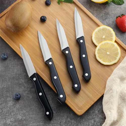 Vista 4 de BEWOS Juego de 4 cuchillos de pelar - Cuchillos de pelar con mango ergonómico, cuchillos de pelar de triple remache de 8,9 cm, peladores de acero