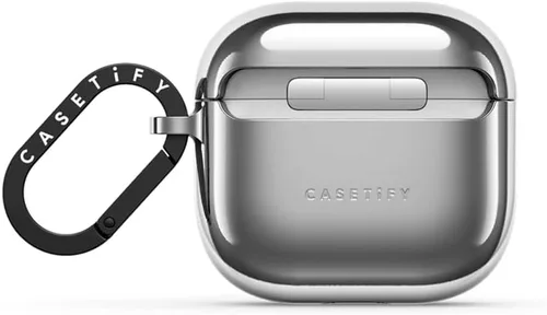 Vista 2 de Funda para AirPods con espejo de CASETiFY (4ª generación) con anillo - Black Kingsnake - Plateado