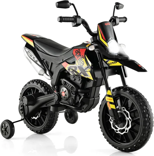 Vista 10 de OLAKIDS Motocicleta para niños, Aprilia RX125 12V con licencia, moto eléctrica de cross montable con ruedas de entrenamiento, suspensión de resorte