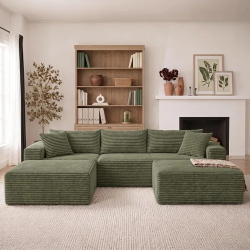 Vista 16 de Claiks Sofá modular de pana de 104 pulgadas sin hueso, asiento profundo de sofá modular de pana, no requiere montaje, color negro