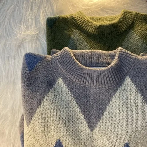 Vista 7 de SCKTFS Harajuku Sweater Men Pullovers Striped Jacquard Knitted Sweaters Streetwear Sweaters (Color D, Size Large)