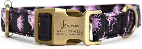 Vista 32 de Collar de perro personalizado con nombre y número de teléfono grabado, collar ajustable personalizado para cachorros, collar de algodón orgánico