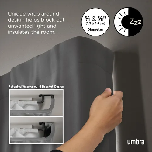 Vista 4 de Umbra Twilight - Juego de barras de cortina doble, diseño envolvente, ideal para paneles blackout o de oscurecimiento de habitación, de 30 a 84 Negro