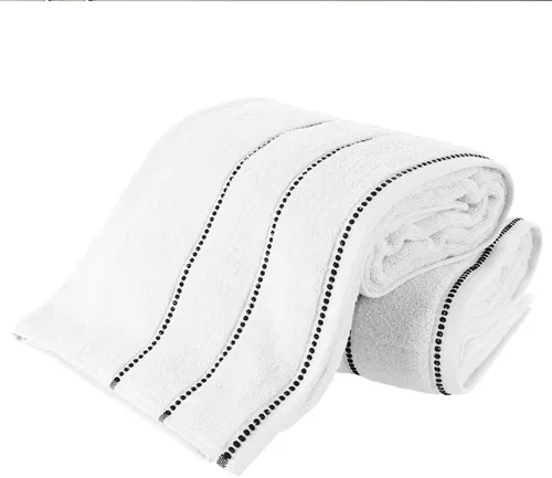 Vista 13 de Bedford Home - Juego de 2 toallas de baño de algodón de lujo, hechas de 100% algodón sin torsión, secado rápido, suave y absorbente (hueso/negro)