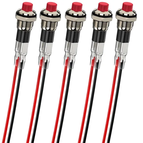 Vista 9 de Interruptor de botón, Interruptores mini autobloqueables de cierre 10mm redondos DC24V 0.5A Negro con tapa 5 piezas con cable de 20cm