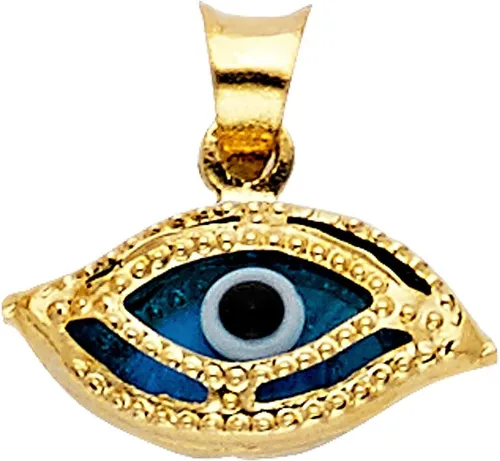 Vista 2 de Collar de ojo turco de oro amarillo de 14 quilates para mujer con cadena Figaro 3+1 de 0.047 in