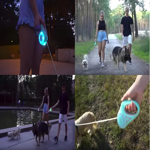 Vista 3 de Correa retráctil para perro de 10 pies – Correa reflectante resistente para perros grandes, medianos y pequeños – Línea larga sin enredos con mango