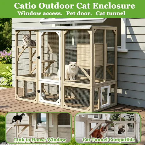 Vista 4 de PetsCosset Catio - Recintos para gatos al aire libre, casa grande para gatos de 4 pisos para ventana interior y exterior, catio exterior de madera