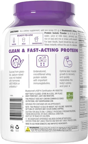 Vista 12 de Bluebonnet Nutrición 100% Natural Proteína WHEY Isolate Powder, 743715015654, 1, 1 Kosher