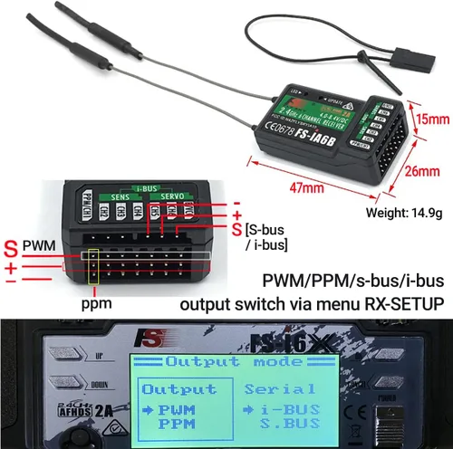 Vista 5 de DTXMX Flysky FS-i6X 6-10CH Transmisor RC y receptor FS-iA6B 6CH 2.4GHz
