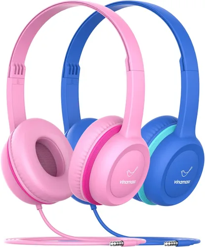 Vista 12 de vinamass Auriculares para niños, auriculares con cable para niños con limitador de volumen seguro, auriculares para niños con cable de 0.138 in