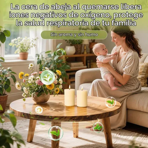 Vista 4 de Paquete de 3 velas de cera de abeja en forma de pilar, velas de cera de abeja blanco marfil - 105 horas de combustión larga, velas de cera de abeja