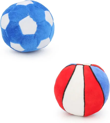 Vista 10 de Pelotas interactivas para perros, paquete de 2 pelotas de juguete chirriantes de felpa para perros, pelota de juguete para perros de fútbol y rugby