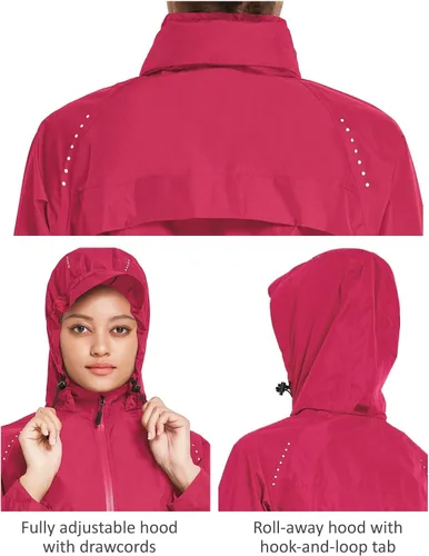 Vista 5 de BALEAF Chaqueta impermeable para mujer, rompevientos para correr, ciclismo, plegable, reflectante, ligera, con capucha