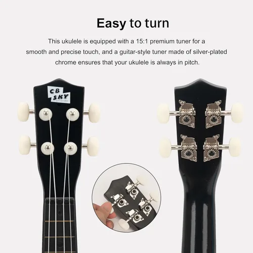 Vista 3 de Ukelele soprano 21"/53cm para niños, principiantes y estudiantes (negro)