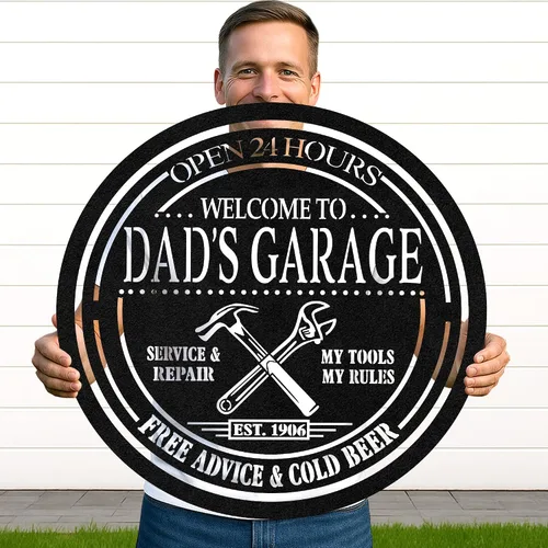 Vista 25 de Letrero de metal personalizado para garaje, arte de pared personalizado para hombres, decoración de taller mecánico con nombre, decoración