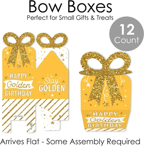 Vista 6 de Big Dot of Happiness Golden Birthday – Cajas de regalo cuadradas – Cajas de lazo para fiesta de feliz cumpleaños – Juego de 12