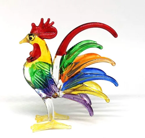 Vista 5 de Figura de gallo de cristal de pollo estilo decoración de cocina estilo miniatura soplado a mano figura coleccionable