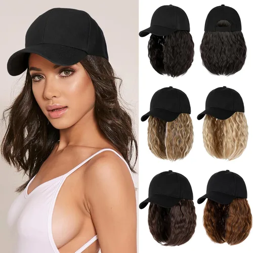 Vista 13 de Gorra de béisbol con extensiones de cabello, peluca ajustable, gorra corta y recta de 14 pulgadas, peluca sintética para mujer, rubio ceniza mezcla
