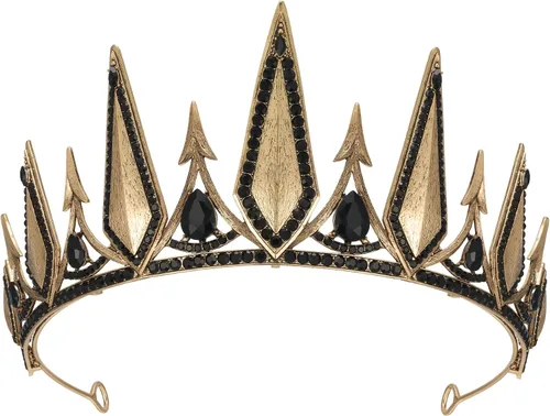Vista 13 de SWEETV Black Gothic Crown, Witch Evil Queen Crown for Cosplay Halloween 1. negro+plata antigua