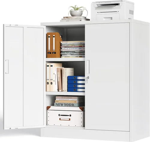 Vista 10 de BESFUR Gabinete de almacenamiento de metal, gabinete de almacenamiento con bloqueo de 36 pulgadas de alto con 2 cajones, gabinetes de metal