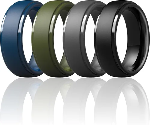 Vista 41 de ThunderFit Anillos de silicona para hombres, bandas de boda de goma con Pack A: Negro carbón