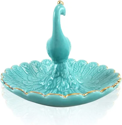 Vista 4 de Lependor Bandeja de joyería de cerámica de animales lindos Soporte para anillo de plato de baratija, collar, aretes, anillos, organizador de joyas