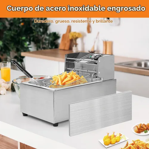 Vista 7 de Freidora eléctrica – Freidora eléctrica de gran capacidad de 6 litros con cesta desmontable, control de temperatura ajustable, freidora comercial